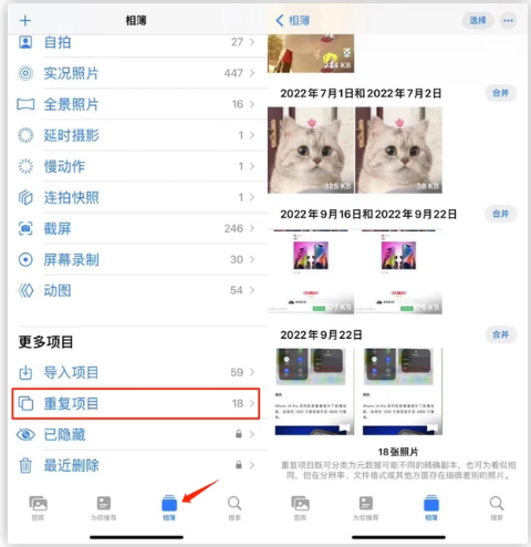 阳朔苹果手机维修分享iOS 16 中相册重复项目功能使用方法 
