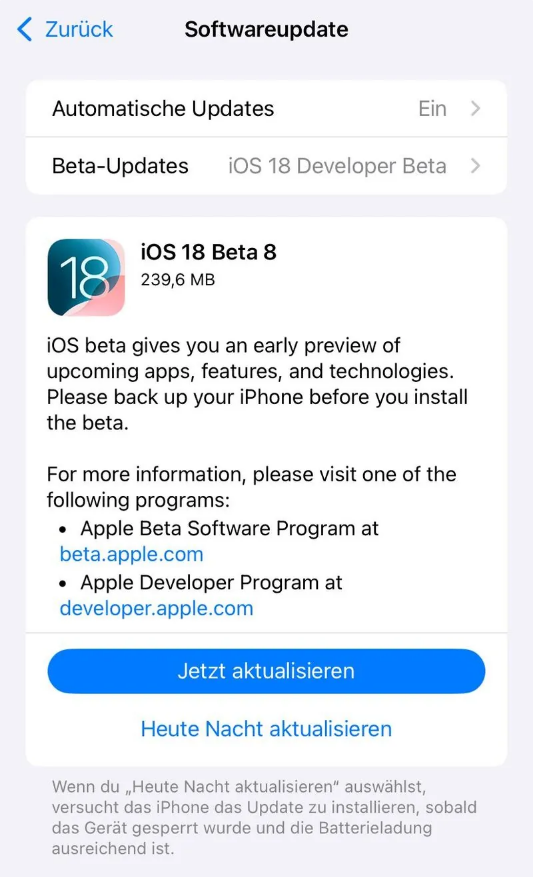 阳朔苹果手机维修分享苹果 iOS / iPadOS 18 开发者预览版 Beta 8 发布 